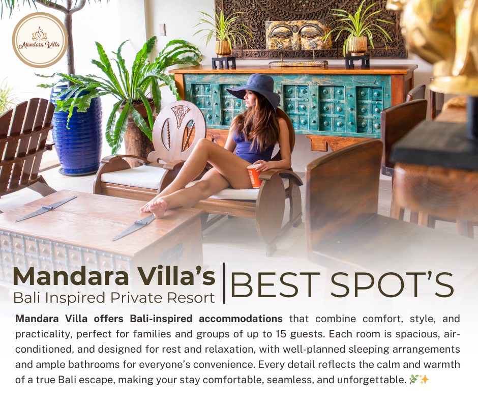 Guest relaxing in the Balinese Adirondack lounge area beside the natural hot spring pool